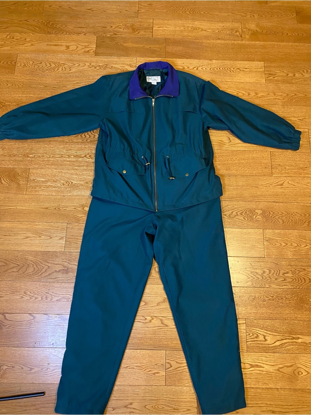 VTG 90s Gallery Sport Tracksuit Set L Teal Purple Windbreaker Jacket Pants Rare